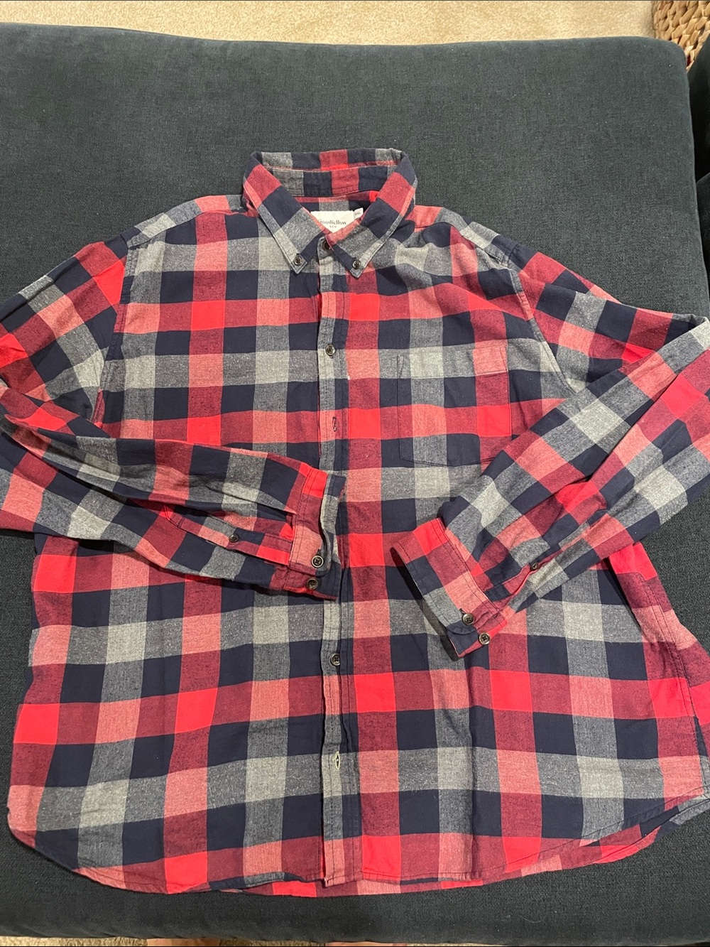 Goodfellow & Co Red, Navy and Gray Plaid Button-Down Shirt